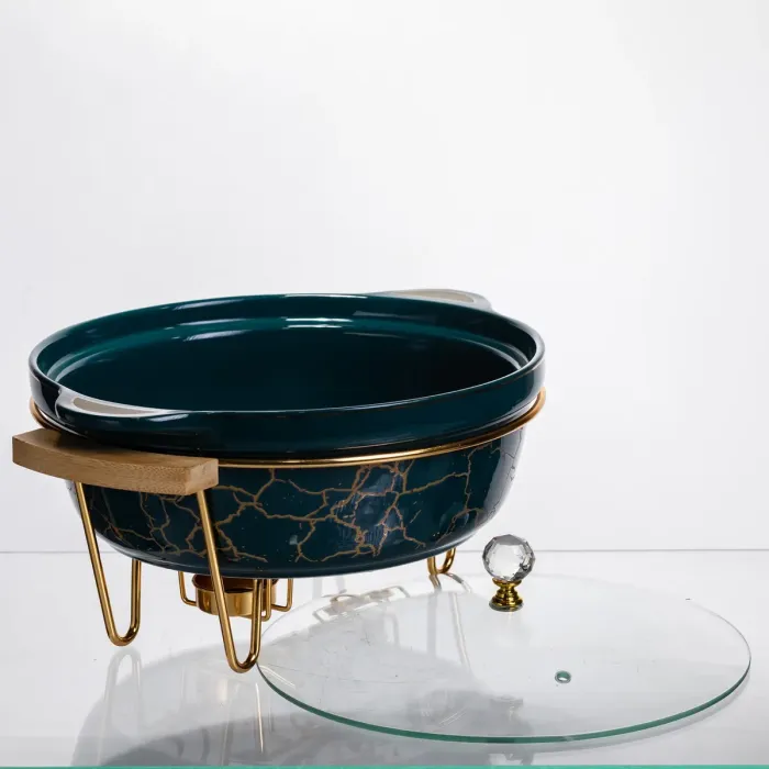 Марміт порцеляновий настільний круглий 2 (л) мармітниця з підігрівом Зелений мармур LC-715 (LC-715) - зображення 2