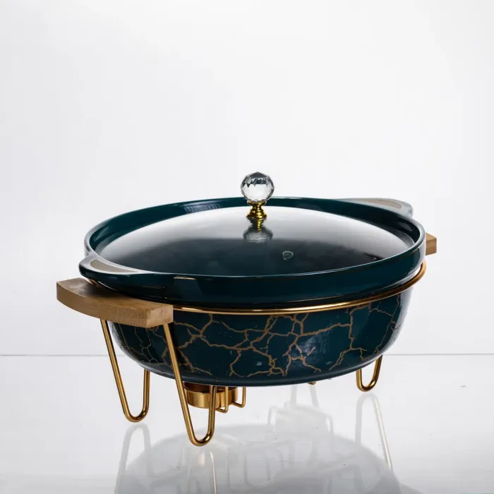 Марміт порцеляновий настільний круглий 2 (л) мармітниця з підігрівом Зелений мармур LC-715 (LC-715) - зображення 3