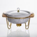 Марміт порцеляновий настільний круглий 800 (мл) з підігрівом Білий мармур LC-710 (LC-710)