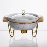 Марміт порцеляновий настільний круглий 800 (мл) з підігрівом Білий мармур LC-710 (LC-710)