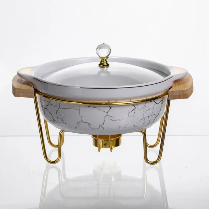 Марміт порцеляновий настільний круглий 800 (мл) з підігрівом Білий мармур LC-710 (LC-710) - зображення 1