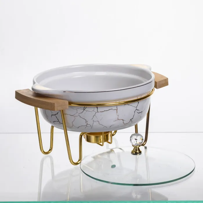 Марміт порцеляновий настільний круглий 800 (мл) з підігрівом Білий мармур LC-710 (LC-710) - зображення 2