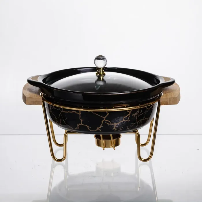 Марміт порцеляновий настільний круглий 800 (мл) мармітниця з підігрівом Зелений мармур LC-716 (LC-716) - зображення 1