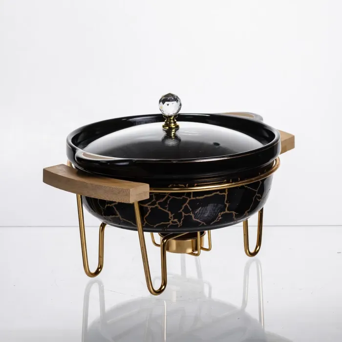 Марміт порцеляновий настільний круглий 800 (мл) мармітниця з підігрівом Зелений мармур LC-716 (LC-716) - зображення 2