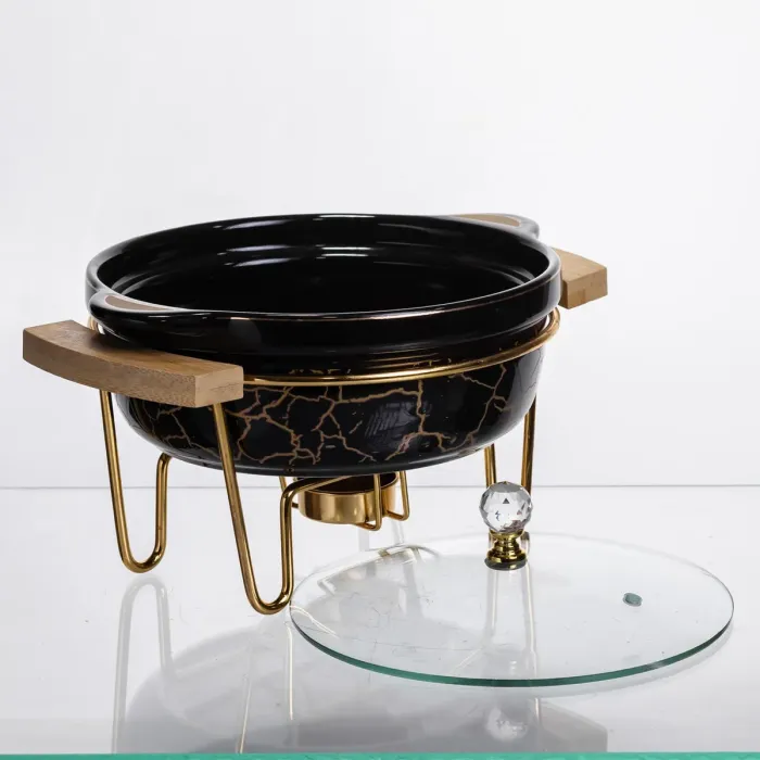 Марміт порцеляновий настільний круглий 800 (мл) мармітниця з підігрівом Зелений мармур LC-716 (LC-716) - зображення 3