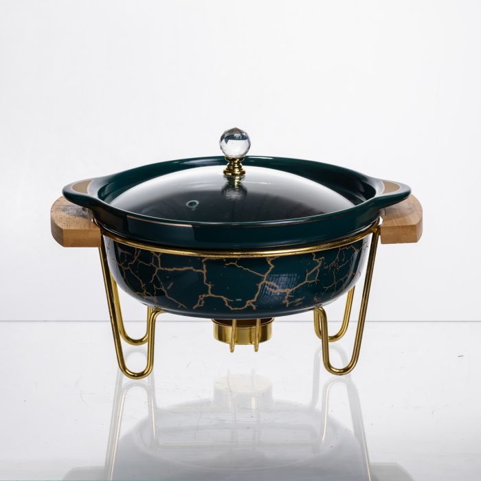 Марміт порцеляновий настільний круглий 800 (мл) з підігрівом Зелений мармур LC-713 (LC-713) - изображение 1