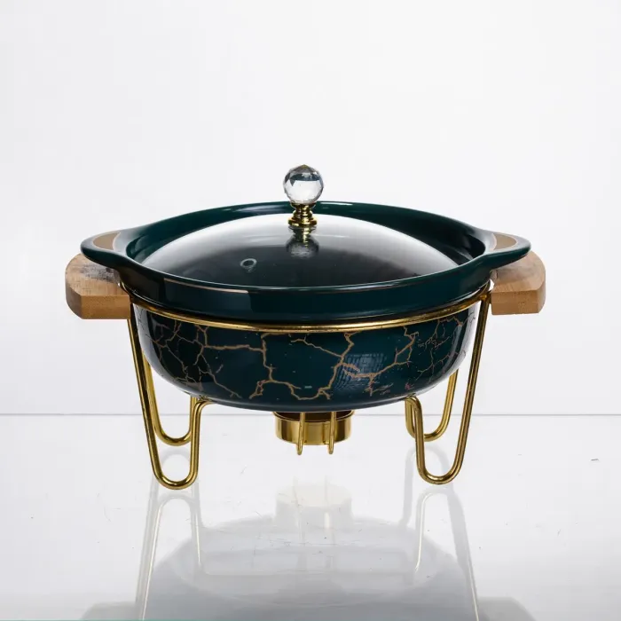 Марміт порцеляновий настільний круглий 800 (мл) з підігрівом Зелений мармур LC-713 (LC-713) - зображення 1