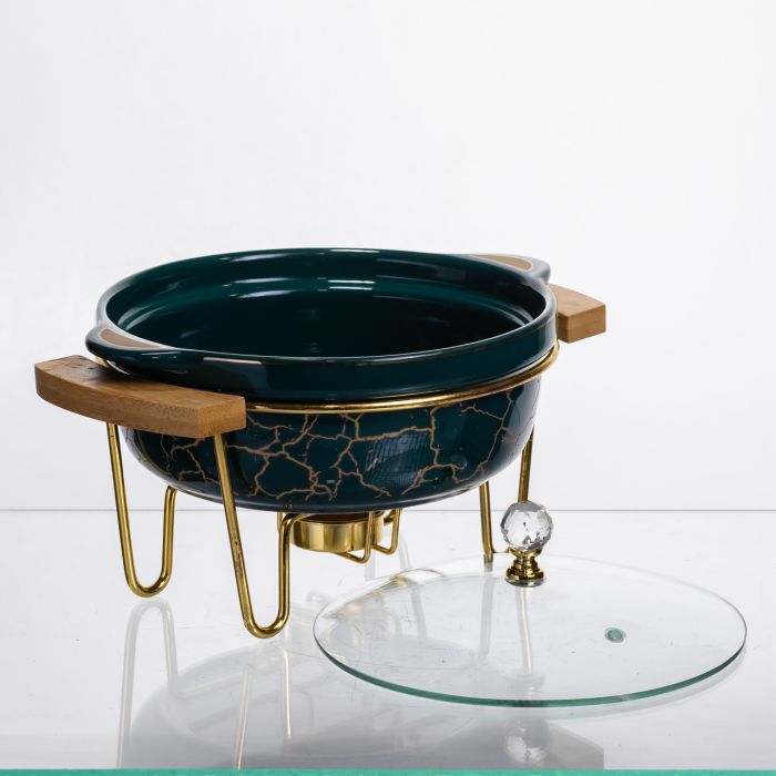 Марміт порцеляновий настільний круглий 800 (мл) з підігрівом Зелений мармур LC-713 (LC-713) - изображение 3