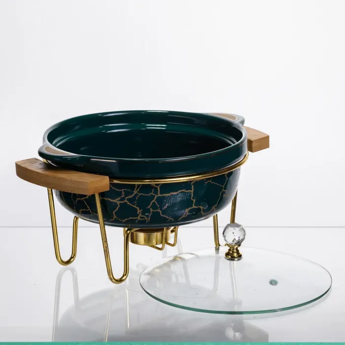 Марміт порцеляновий настільний круглий 800 (мл) з підігрівом Зелений мармур LC-713 (LC-713) - зображення 3