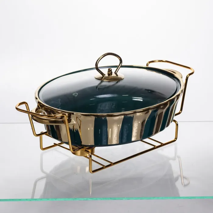 Марміт порцеляновий настільний овальний 1,5 літра мармітниця з підігрівом JY-6 (JY-6) - зображення 2