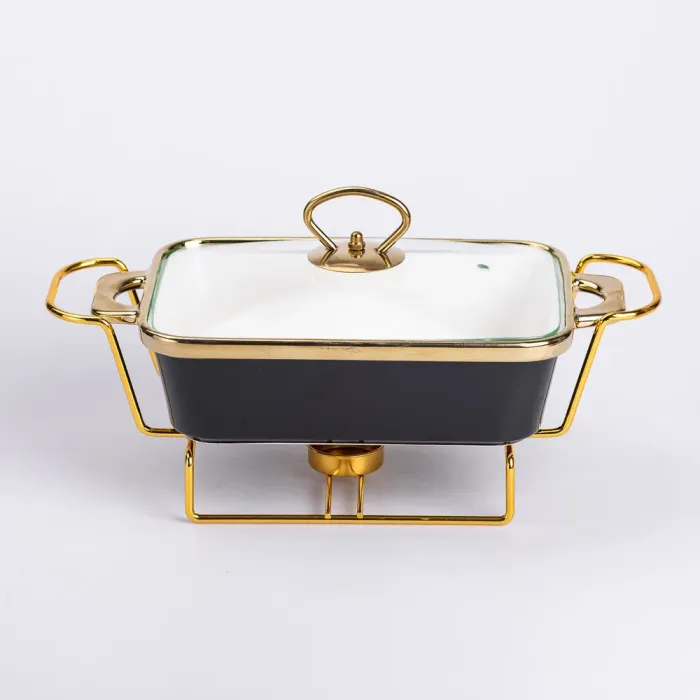 Марміт керамічний із скляною кришкою 31х16х15.5 см на металевій підставці 1 л Чорний (HTJ-1001) - изображение 1