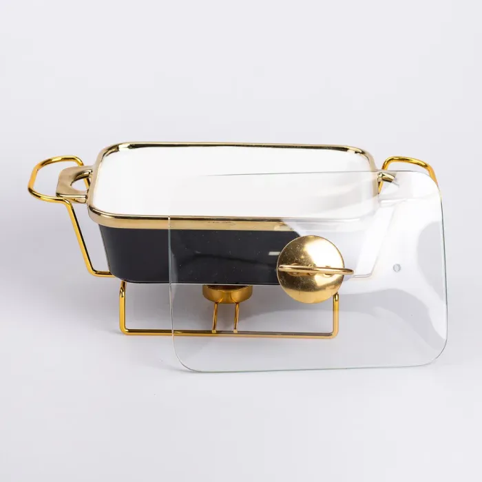 Марміт керамічний із скляною кришкою 31х16х15.5 см на металевій підставці 1 л Чорний (HTJ-1001) - изображение 2