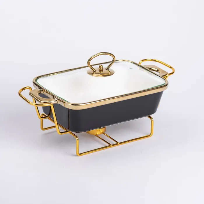 Марміт керамічний із скляною кришкою 31х16х15.5 см на металевій підставці 1 л Чорний (HTJ-1001) - изображение 3