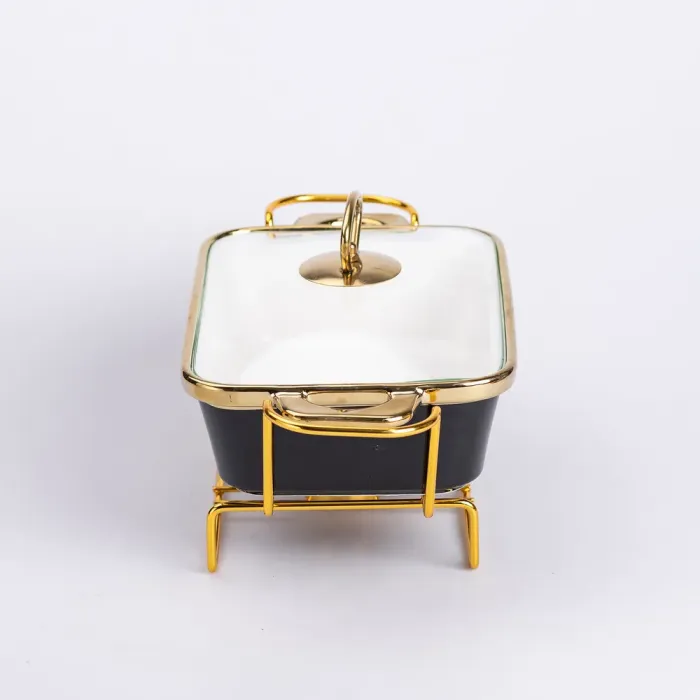 Марміт керамічний із скляною кришкою 31х16х15.5 см на металевій підставці 1 л Чорний (HTJ-1001) - изображение 4