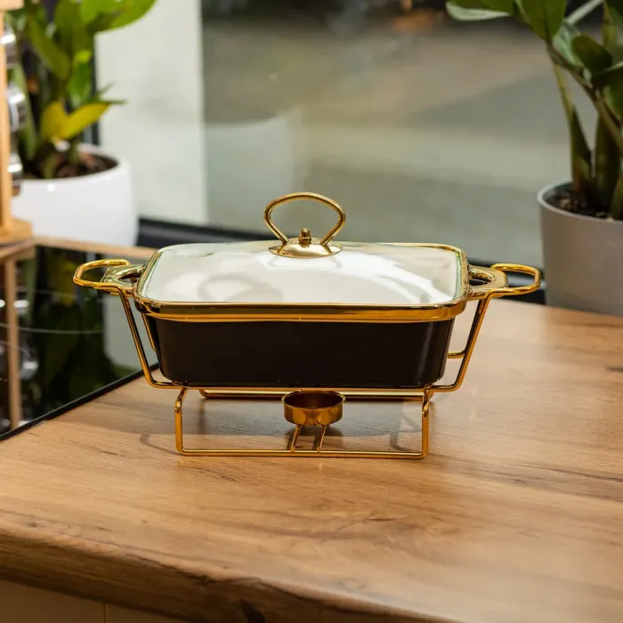 Марміт керамічний із скляною кришкою 31х16х15.5 см на металевій підставці 1 л Чорний (HTJ-1001) - изображение 5