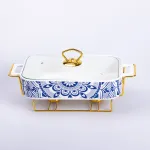 Марміт керамічний із скляною кришкою 32х17х15 см на металевій підставці 1.5 л (SA1107-M)