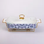 Марміт керамічний із скляною кришкою 38х18.5х15.5 см на металевій підставці 1.5 л (SA1107-B)