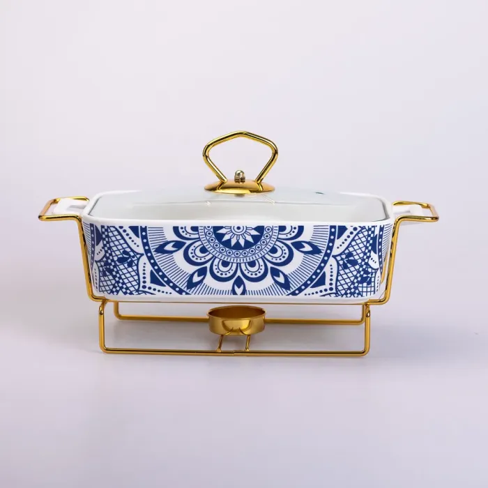 Марміт керамічний із скляною кришкою 38х18.5х15.5 см на металевій підставці 1 л (SA1107-S) - зображення 1