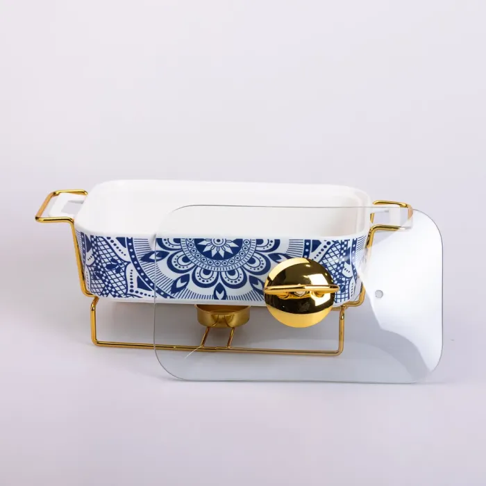 Марміт керамічний із скляною кришкою 38х18.5х15.5 см на металевій підставці 1 л (SA1107-S) - зображення 3