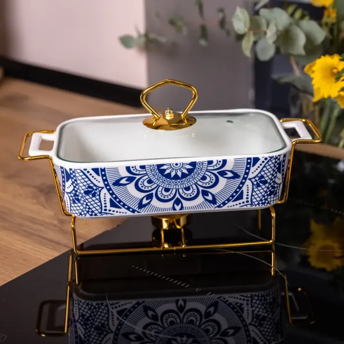 Марміт керамічний із скляною кришкою 38х18.5х15.5 см на металевій підставці 1 л (SA1107-S) - зображення 5