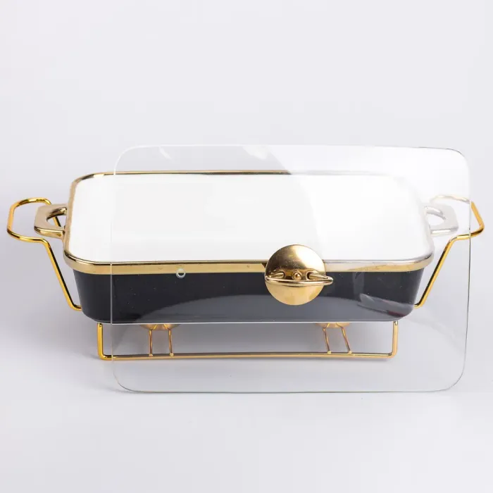 Марміт керамічний із скляною кришкою 40х22.5х15.5 см на металевій підставці 2 л Чорний (HTJ-1003) - зображення 3