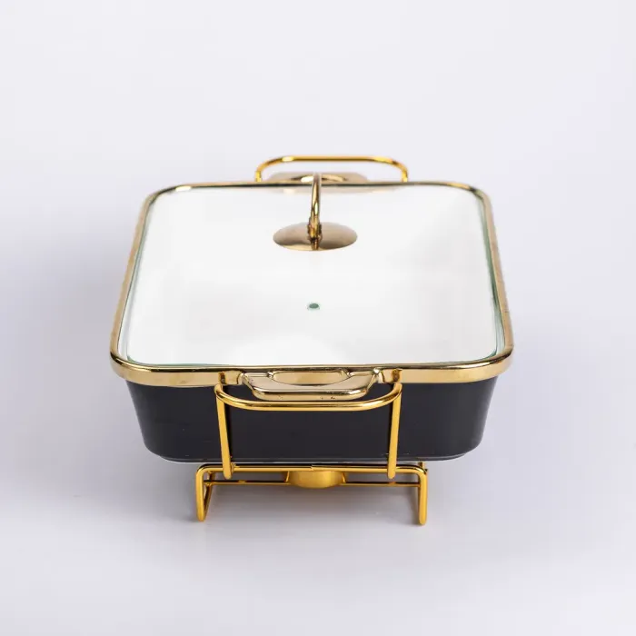 Марміт керамічний із скляною кришкою 40х22.5х15.5 см на металевій підставці 2 л Чорний (HTJ-1003) - зображення 4