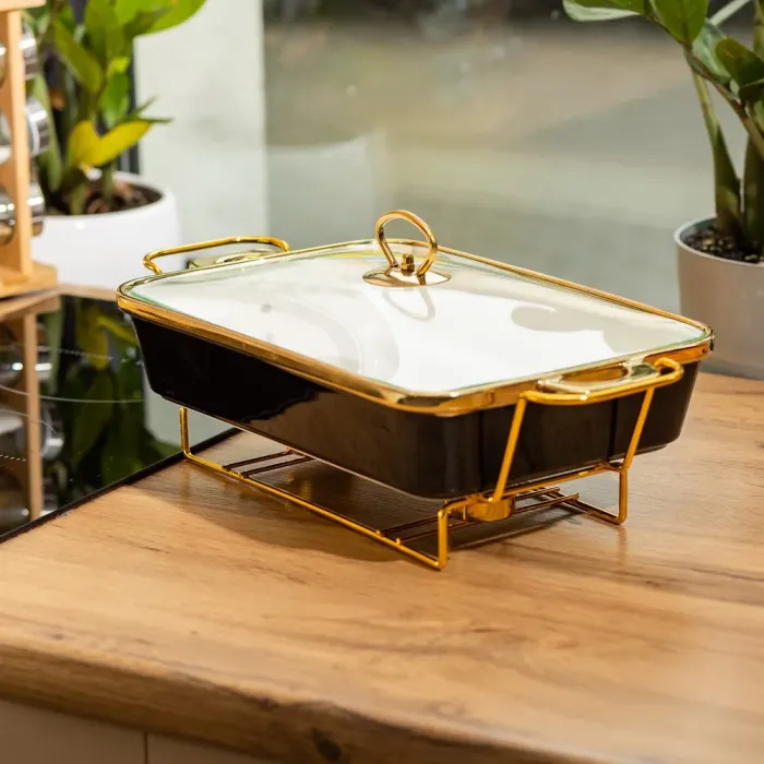 Марміт керамічний із скляною кришкою 40х22.5х15.5 см на металевій підставці 2 л Чорний (HTJ-1003) - зображення 5