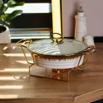 Настольный круглый 1 литр с керамическим подогревом на металлической подставке с крышкой. (HP1025)