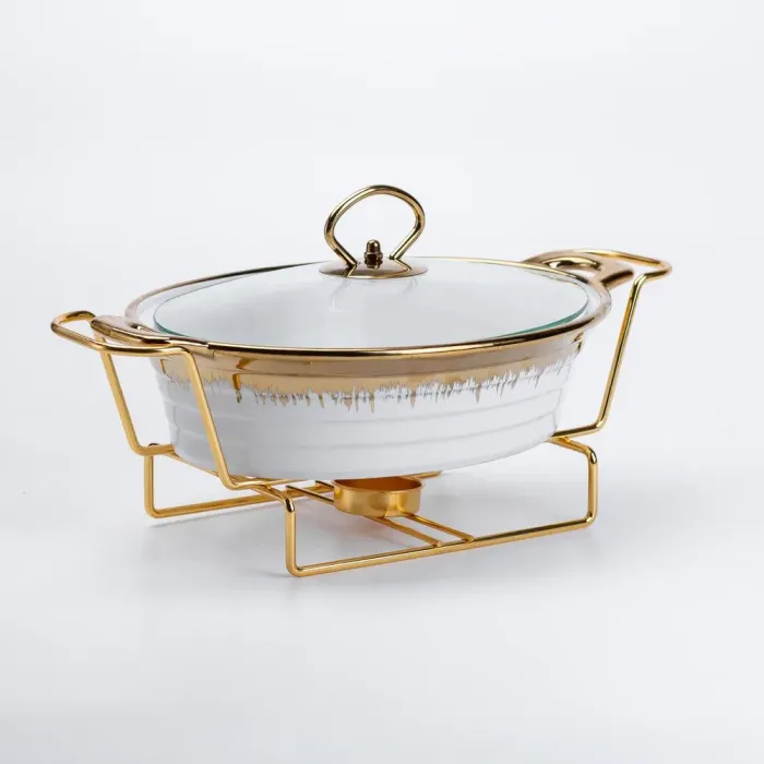 Настольный круглый 1 литр с керамическим подогревом на металлической подставке с крышкой. (HP1025) - изображение 2