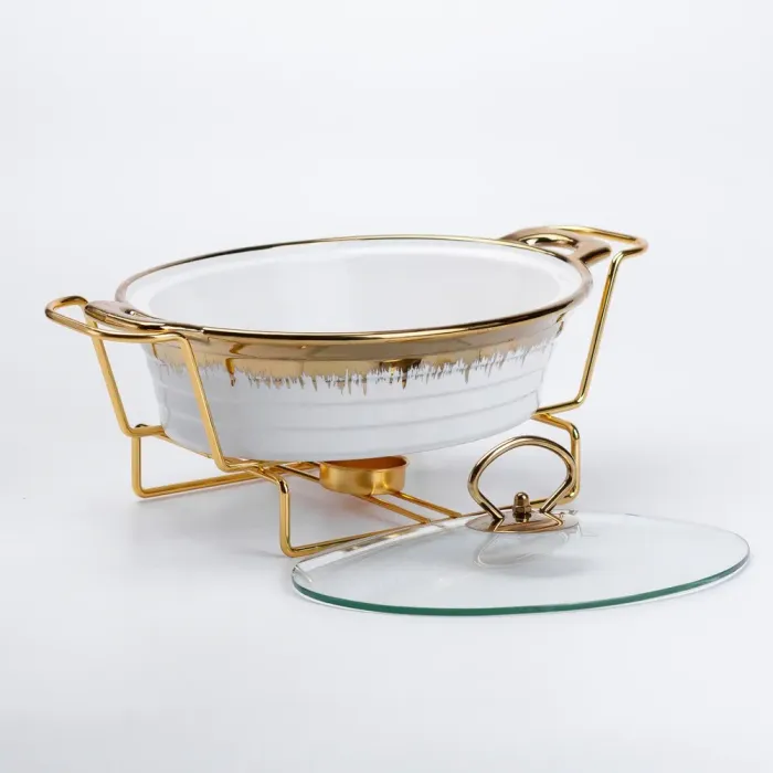 Настольный круглый 1 литр с керамическим подогревом на металлической подставке с крышкой. (HP1025) - изображение 3