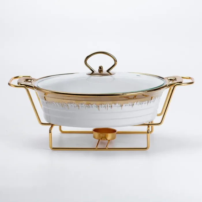 Настольный круглый 1 литр с керамическим подогревом на металлической подставке с крышкой. (HP1025) - изображение 4