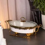 Настольный овальный мармит 1.5 литра настольный с подогревом для 1 и 2 блюд керамический на подставке (HP1026)