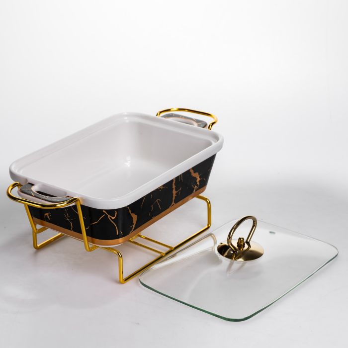 Марміт настільний прямокутний з підігрівом 31х16х11 см керамічний на металевій підставці з кришкою ML438-11 (ML438-11) - зображення 2