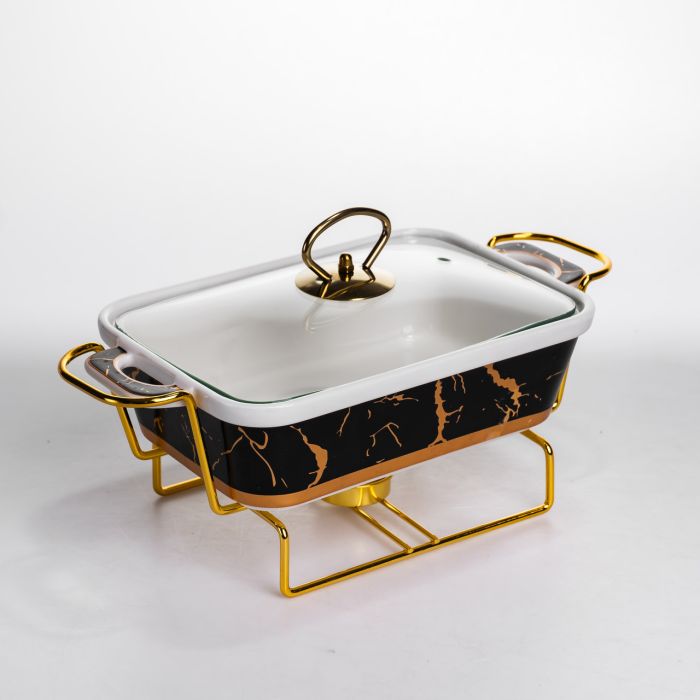 Марміт настільний прямокутний з підігрівом 31х16х11 см керамічний на металевій підставці з кришкою ML438-11 (ML438-11) - зображення 3