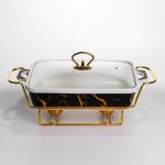 Марміт настільний прямокутний з підігрівом 35.5х19х15.5 см керамічний на металевій підставці з кришкою ML438-13 (ML438-13)