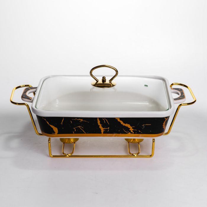 Марміт настільний прямокутний з підігрівом 35.5х19х15.5 см керамічний на металевій підставці з кришкою ML438-13 (ML438-13) - зображення 1