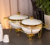 Мармит первых блюд на 2 кастрюли по 1 литру для супов керамические с металлической подставкой с подогревом. (HP1039)