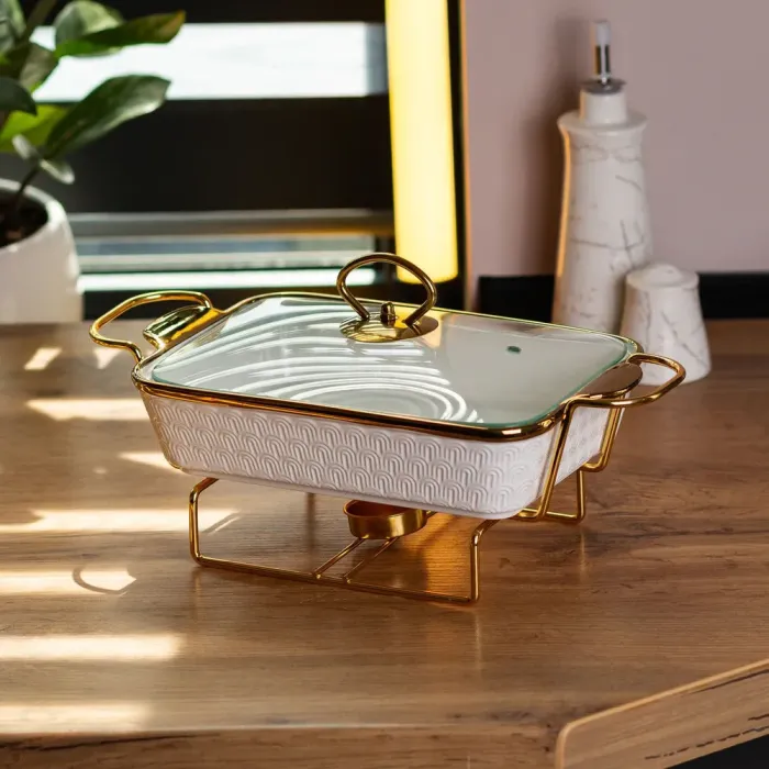 Мармит с подогревом для блюд настольный 1 литр мармитница прямоугольная керамическая (HP1013) - изображение 1