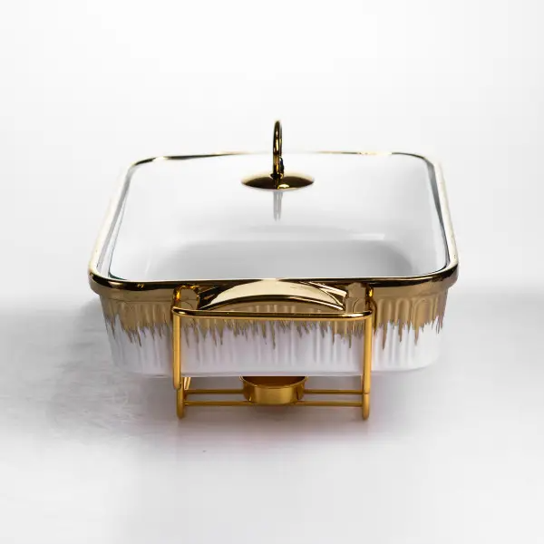 Мармітниця порцелянова 2 л на золотистій підставці з підігрівом 40х22.5х15.5 см ML-860-15 (ML-860-15) - изображение 2