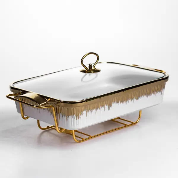 Мармітниця порцелянова 2 л на золотистій підставці з підігрівом 40х22.5х15.5 см ML-860-15 (ML-860-15) - изображение 4