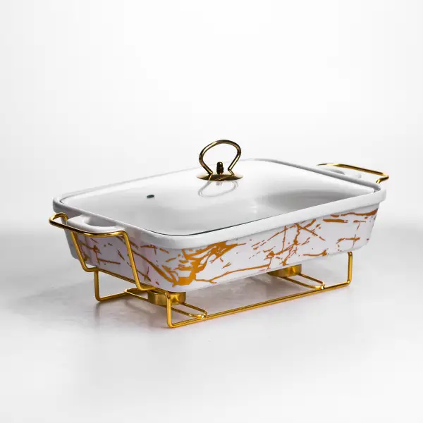 Мармітниця порцелянова 2 л прямокутна на металевій підставці 40х22.5х15.5 см LT-3PCS-15 (LT-3PCS-15) - изображение 3