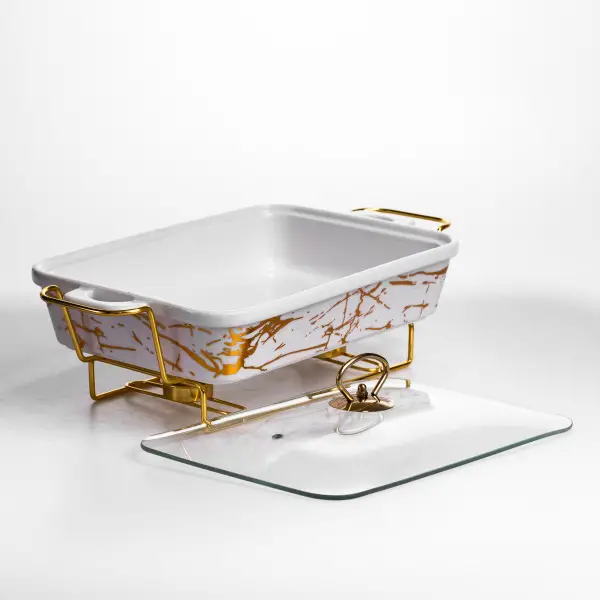 Мармітниця порцелянова 2 л прямокутна на металевій підставці 40х22.5х15.5 см LT-3PCS-15 (LT-3PCS-15) - изображение 4