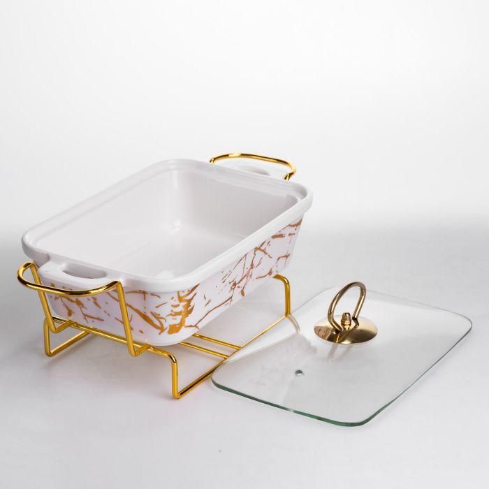 Мармітниця порцелянова прямокутна на металевій підставці 31х16х11 см LT-3PCS-11 (LT-3PCS-11) - изображение 3