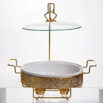 Мармітниця настільна порцелянова 2.5 літра марміт круглий на підставці Білий із золотом YL-76 (YL-76)