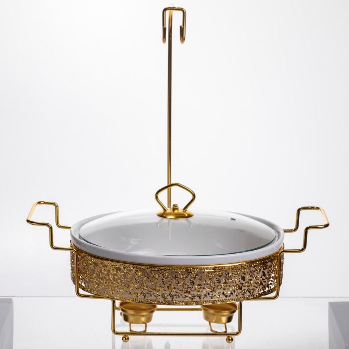 Мармітниця настільна порцелянова 2.5 літра марміт круглий на підставці Білий із золотом YL-76 (YL-76) - изображение 3