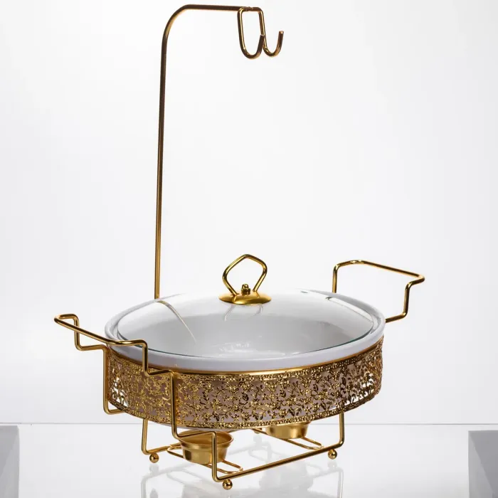 Мармітниця настільна порцелянова 2.5 літра марміт круглий на підставці Білий із золотом YL-76 (YL-76) - зображення 6