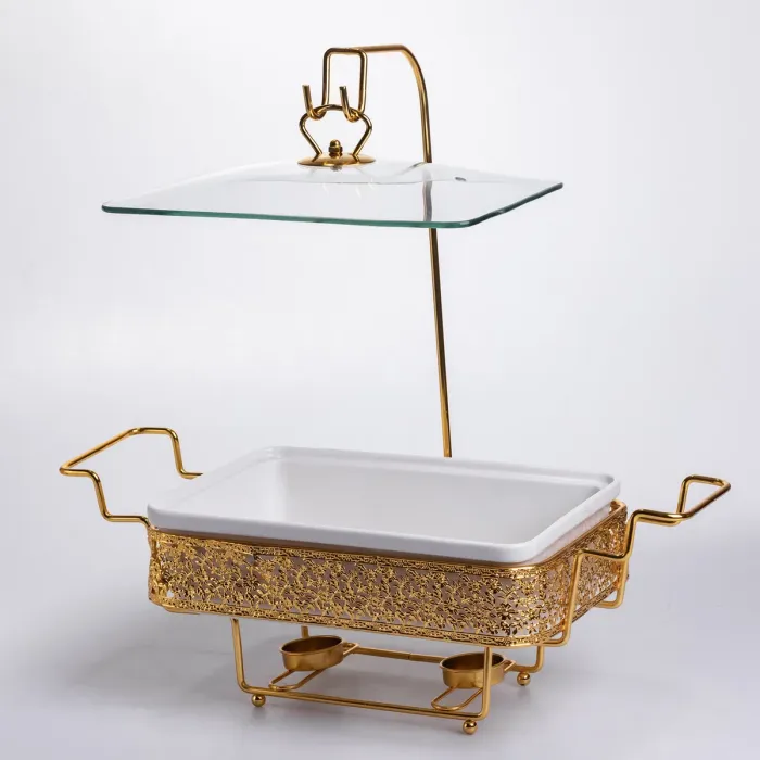 Мармітниця настільна порцелянова 3.5 літра марміт прямокутний на підставці Білий із золотом YL-77 (YL-77) - зображення 1