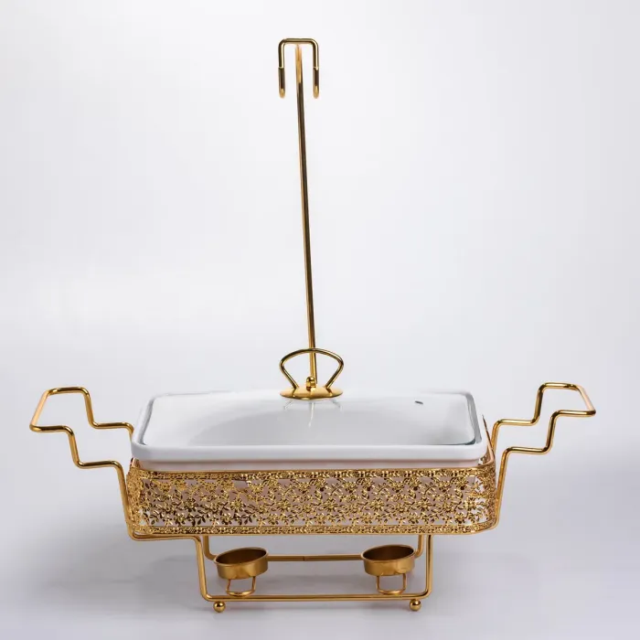 Мармітниця настільна порцелянова 3.5 літра марміт прямокутний на підставці Білий із золотом YL-77 (YL-77) - зображення 2