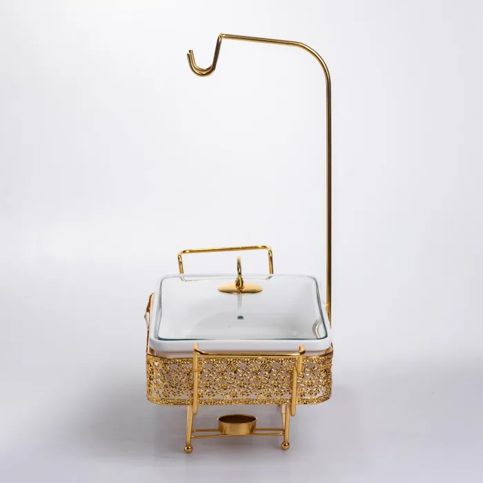 Мармітниця настільна порцелянова 3.5 літра марміт прямокутний на підставці Білий із золотом YL-77 (YL-77) - зображення 4