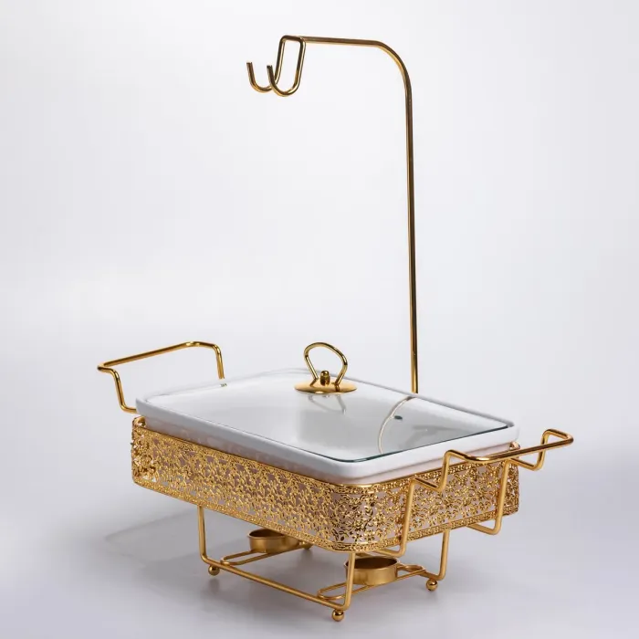 Мармітниця настільна порцелянова 3.5 літра марміт прямокутний на підставці Білий із золотом YL-77 (YL-77) - зображення 5